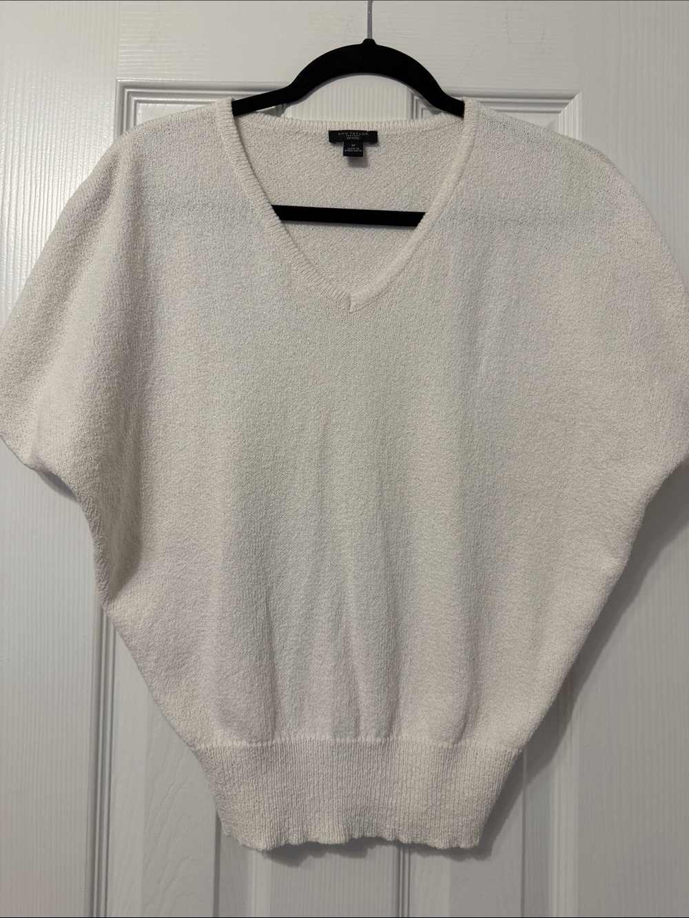 Ann Taylor Ivory V-Neck Short Sleeve Knit Sweater